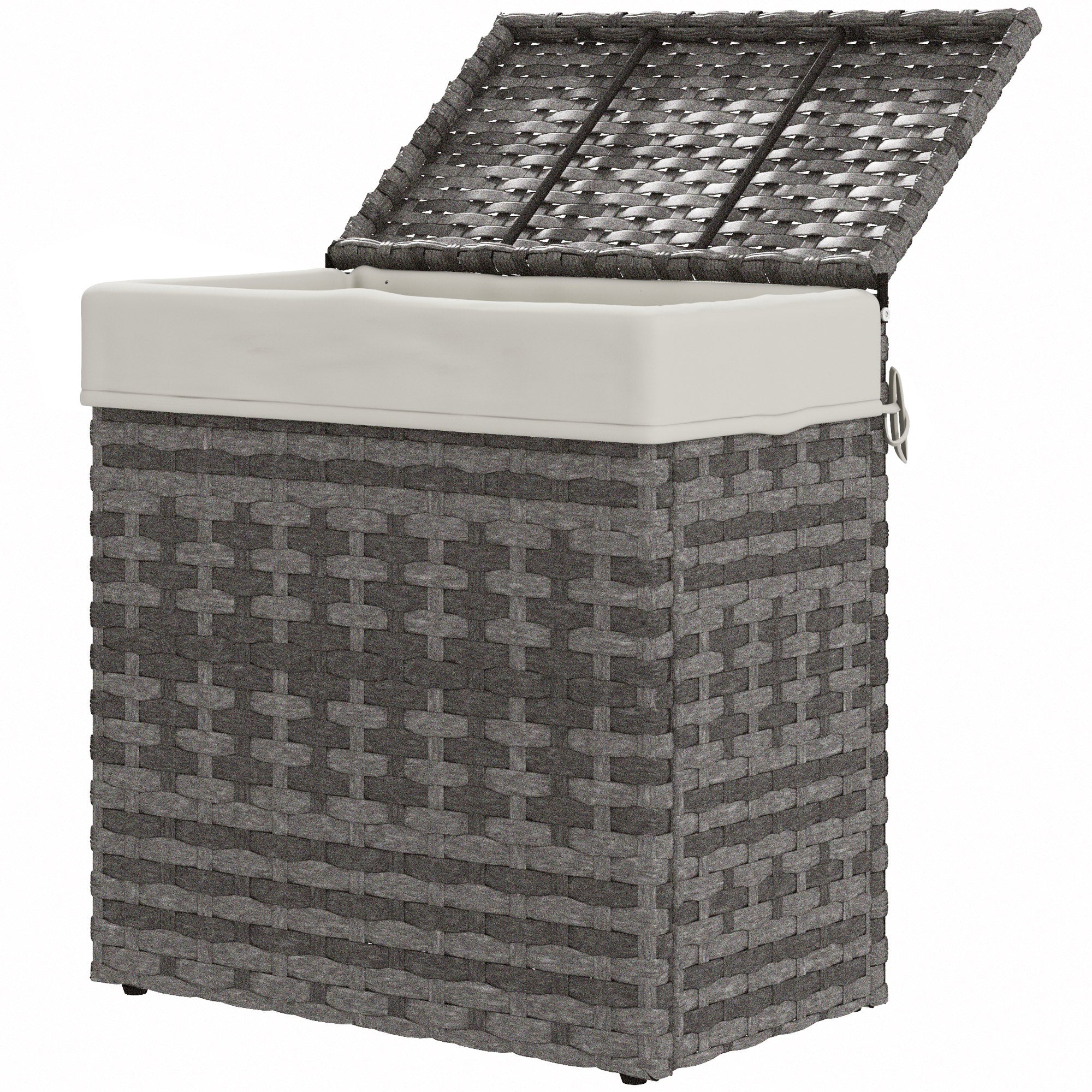 Garden Box in PE Rattan, Outdoor Storage Bench with Non-slip Feet and Waterproof Fabric Lining, 57x34x62cm, Gray and Beige