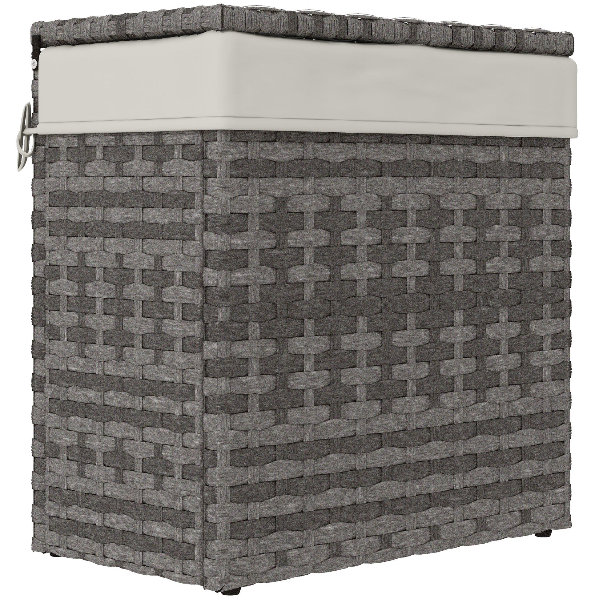 Garden Box in PE Rattan, Outdoor Storage Bench with Non-slip Feet and Waterproof Fabric Lining, 57x34x62cm, Gray and Beige