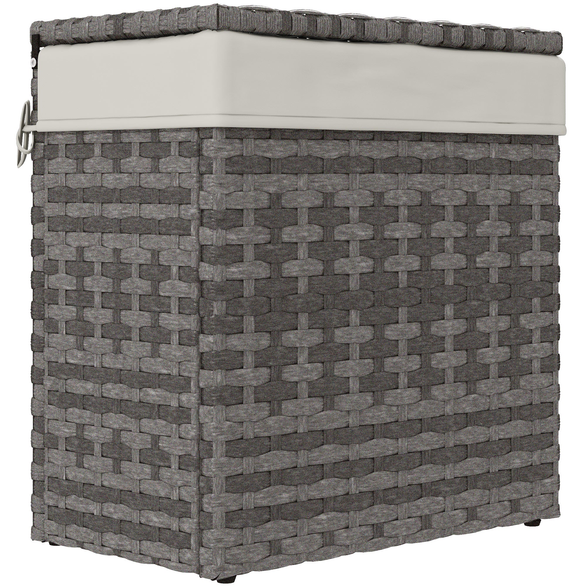 Garden Box in PE Rattan, Outdoor Storage Bench with Non-slip Feet and Waterproof Fabric Lining, 57x34x62cm, Gray and Beige