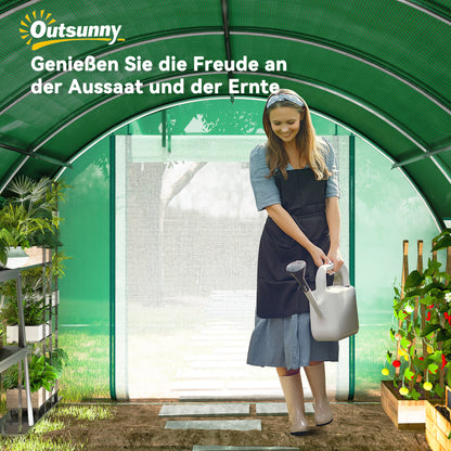 Greenhouse 6 x 3 x 2 m Foil Greenhouse with 12 Windows, Roll Doors, Roll-up Side Walls, UV-Resistant Foil Tunnel, Winterproof Tomato House with Ground Anchors, Green