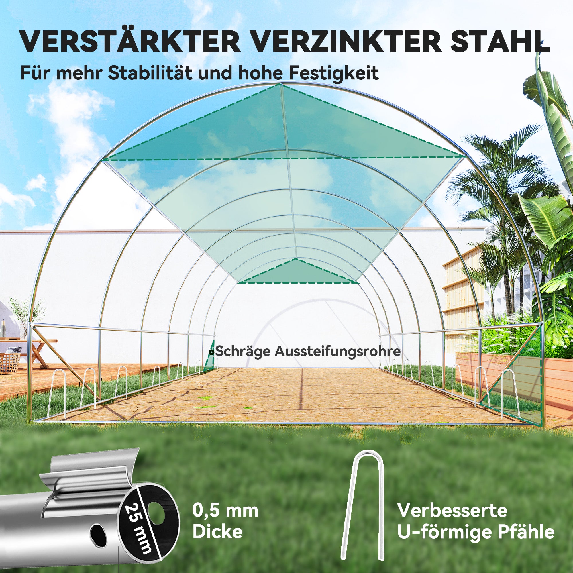 Greenhouse 6 x 3 x 2 m Foil Greenhouse with 12 Windows, Roll Doors, Roll-up Side Walls, UV-Resistant Foil Tunnel, Winterproof Tomato House with Ground Anchors, Green