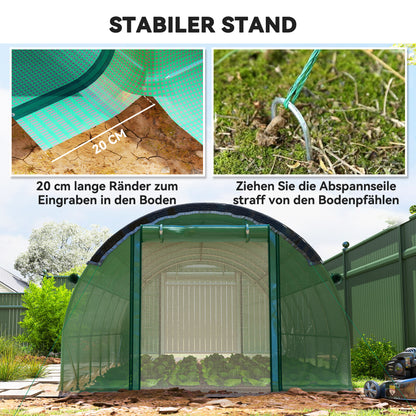 Greenhouse 6 x 3 x 2 m Foil Greenhouse with 12 Windows, Roll Doors, Roll-up Side Walls, UV-Resistant Foil Tunnel, Winterproof Tomato House with Ground Anchors, Green