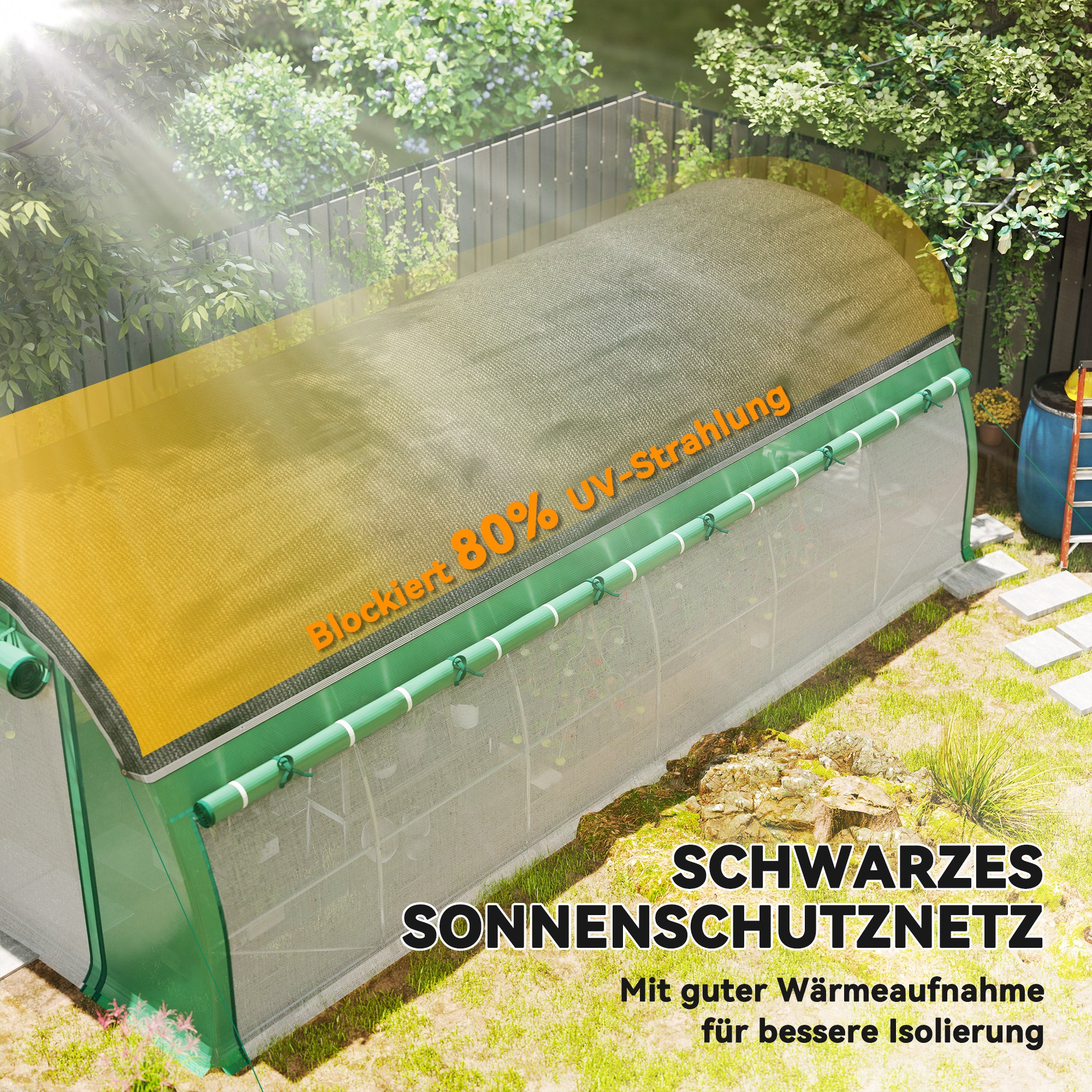 Greenhouse 6 x 3 x 2 m Foil Greenhouse with 12 Windows, Roll Doors, Roll-up Side Walls, UV-Resistant Foil Tunnel, Winterproof Tomato House with Ground Anchors, Green