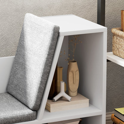 Bookshelf Storage Rack with Bench, Compartments Toy Shelf Bookcase for Bedroom, 105 x 30 x 63 cm White