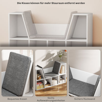 Bookshelf Storage Rack with Bench, Compartments Toy Shelf Bookcase for Bedroom, 105 x 30 x 63 cm White