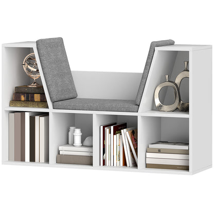 Bookshelf Storage Rack with Bench, Compartments Toy Shelf Bookcase for Bedroom, 105 x 30 x 63 cm White