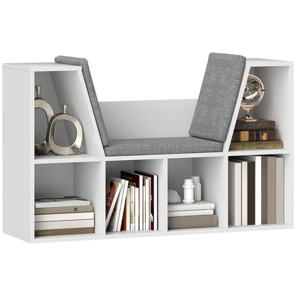 Bookshelf Storage Rack with Bench, Compartments Toy Shelf Bookcase for Bedroom, 105 x 30 x 63 cm White