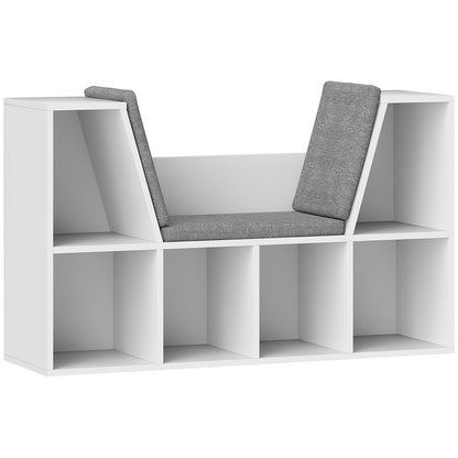 Bookshelf Storage Rack with Bench, Compartments Toy Shelf Bookcase for Bedroom, 105 x 30 x 63 cm White