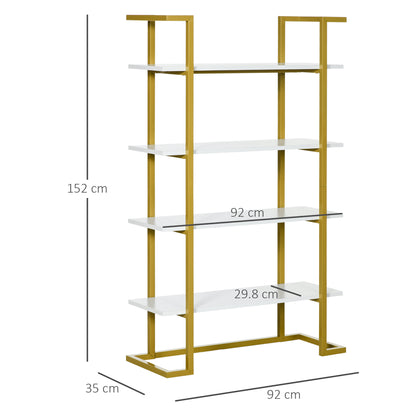 4-Level Raised and Multi-Purpose Bookshelf, in MDF and Steel, 92x35x152cm, White and Gold