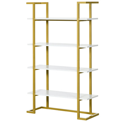 4-Level Raised and Multi-Purpose Bookshelf, in MDF and Steel, 92x35x152cm, White and Gold
