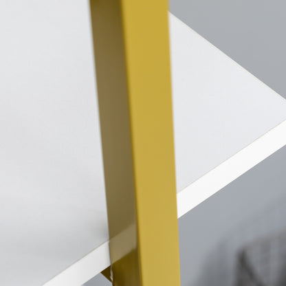 4-Level Raised and Multi-Purpose Bookshelf, in MDF and Steel, 92x35x152cm, White and Gold