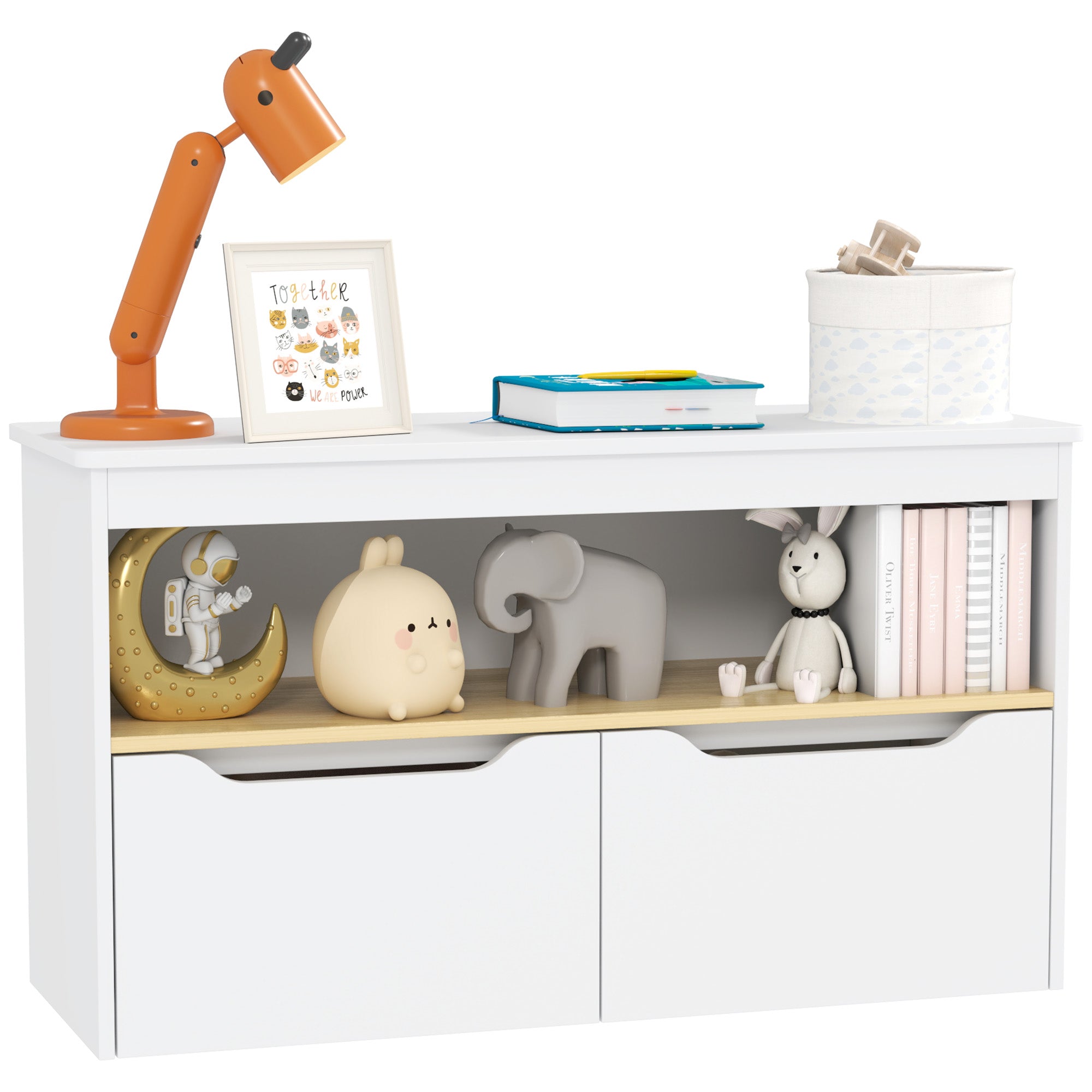 Children's Toy Shelf Bookcase with 2 Drawers and Compartment for Living Room Bedroom Playroom 80x30x45 cm White