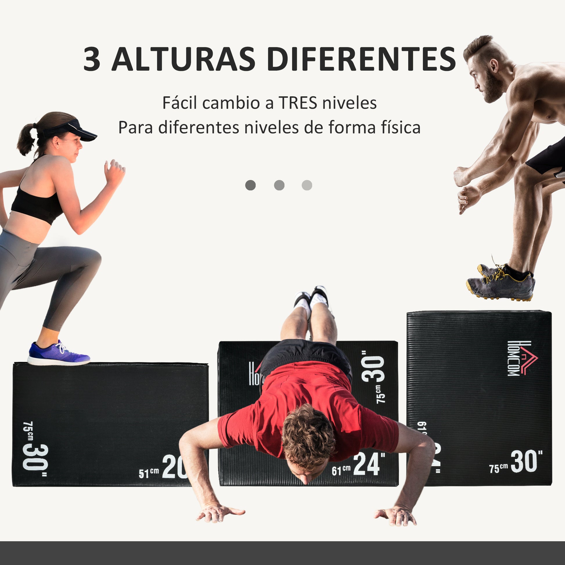 3-in-1 Plyometric Box with Zipper Jump Box with 3 Different Heights Home Office Gym CrossFit Strength Training Load 120 kg 75x51x61 cm Black