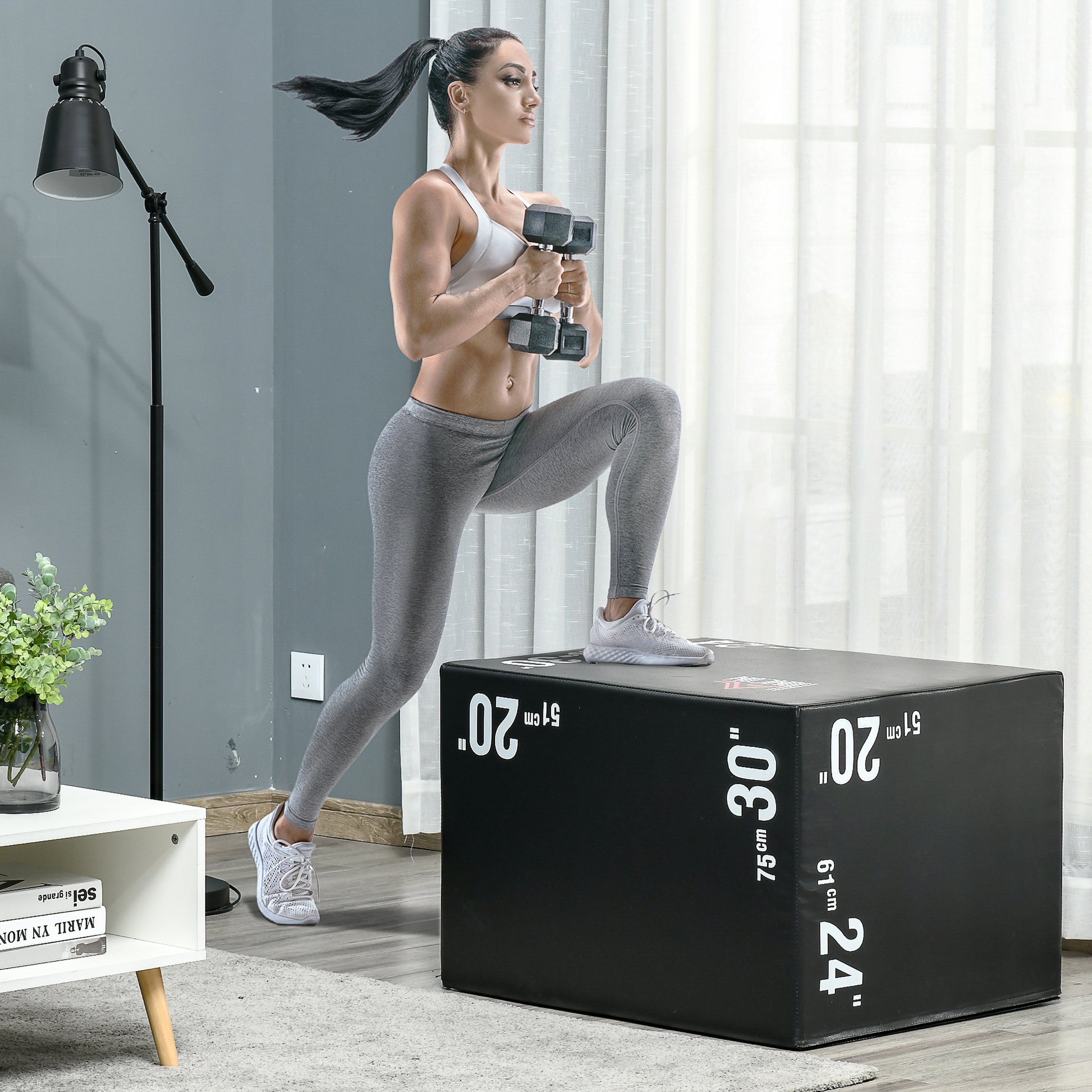 3-in-1 Plyometric Box with Zipper Jump Box with 3 Different Heights Home Office Gym CrossFit Strength Training Load 120 kg 75x51x61 cm Black