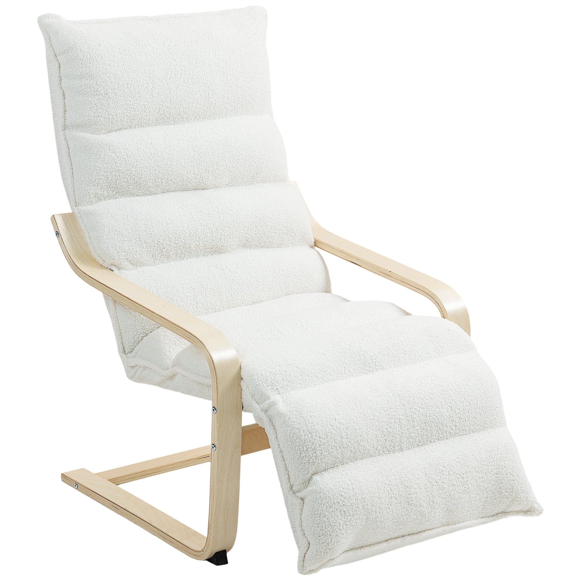 Relax Armchair, Padded Lounge Armchair with Adjustable Footrest, Sherpa Fleece for Living Room Rocking Chair with Armrest, Reading Chair White
