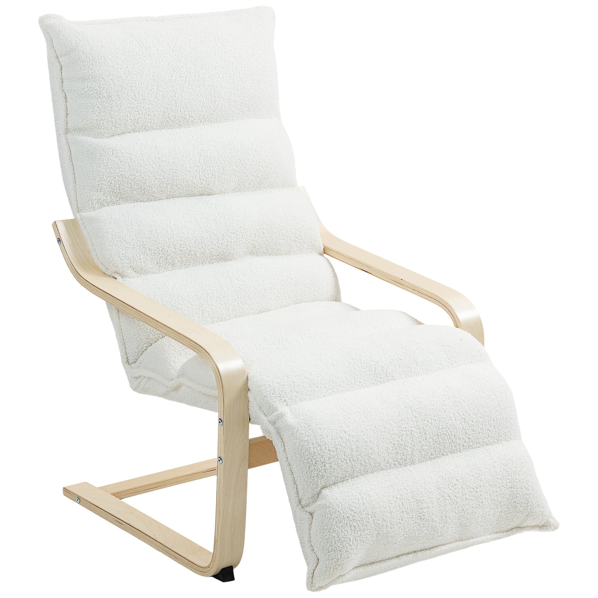 Relax Armchair, Padded Lounge Armchair with Adjustable Footrest, Sherpa Fleece for Living Room Rocking Chair with Armrest, Reading Chair White
