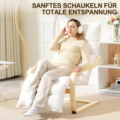 Relax Armchair, Padded Lounge Armchair with Adjustable Footrest, Sherpa Fleece for Living Room Rocking Chair with Armrest, Reading Chair White