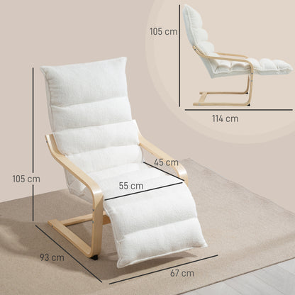 Relax Armchair, Padded Lounge Armchair with Adjustable Footrest, Sherpa Fleece for Living Room Rocking Chair with Armrest, Reading Chair White