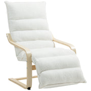 Relax Armchair, Padded Lounge Armchair with Adjustable Footrest, Sherpa Fleece for Living Room Rocking Chair with Armrest, Reading Chair White