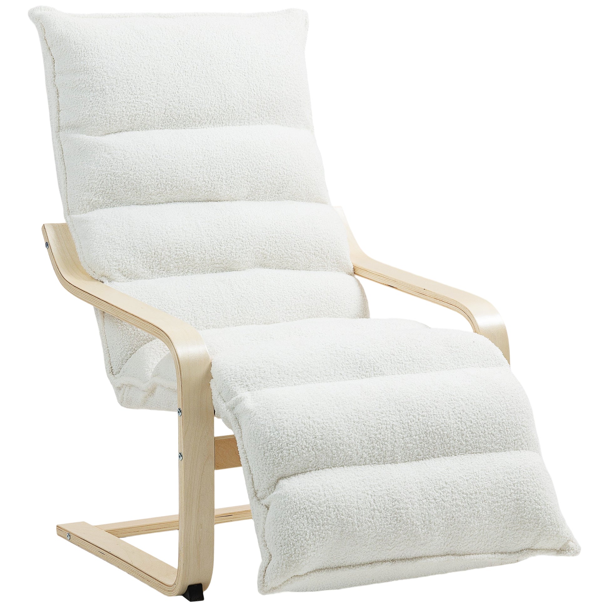 Relax Armchair, Padded Lounge Armchair with Adjustable Footrest, Sherpa Fleece for Living Room Rocking Chair with Armrest, Reading Chair White