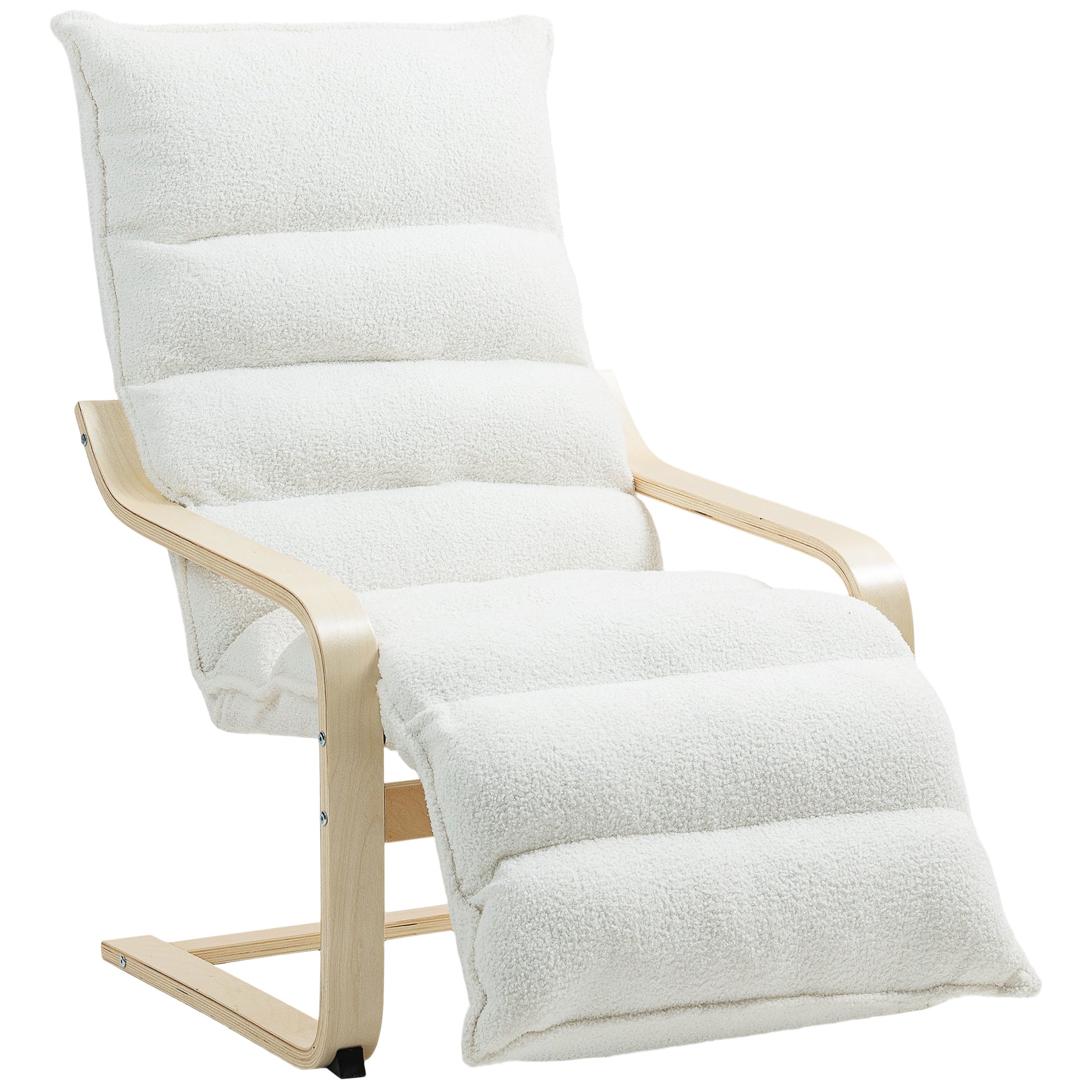 Relax Armchair, Padded Lounge Armchair with Adjustable Footrest, Sherpa Fleece for Living Room Rocking Chair with Armrest, Reading Chair White