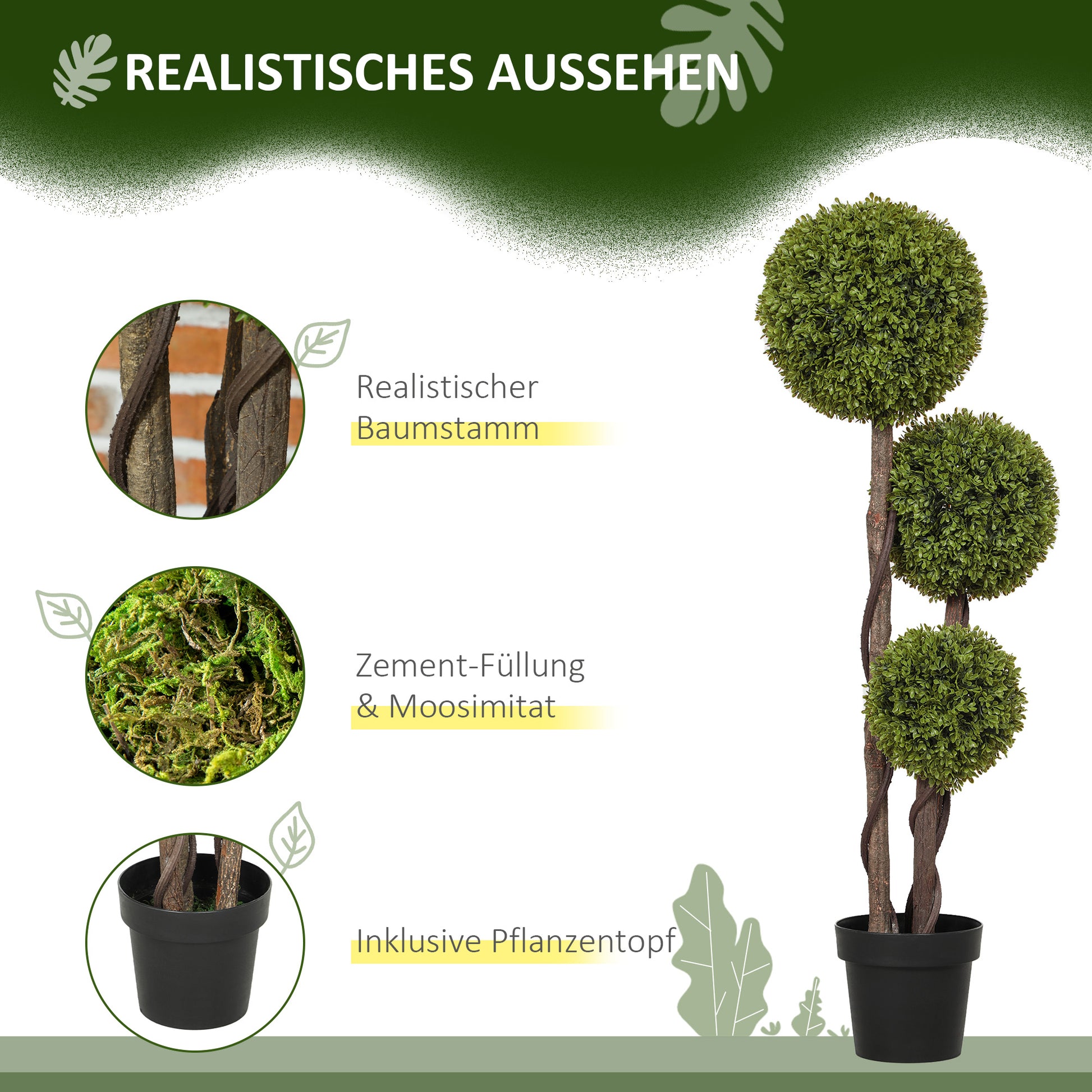 Artificial Boxwood, 115 cm Houseplant, Artificial Plant in Pot, Decorative Plant, Decorative Plants for Home, Office, Hallway, Garden, Green