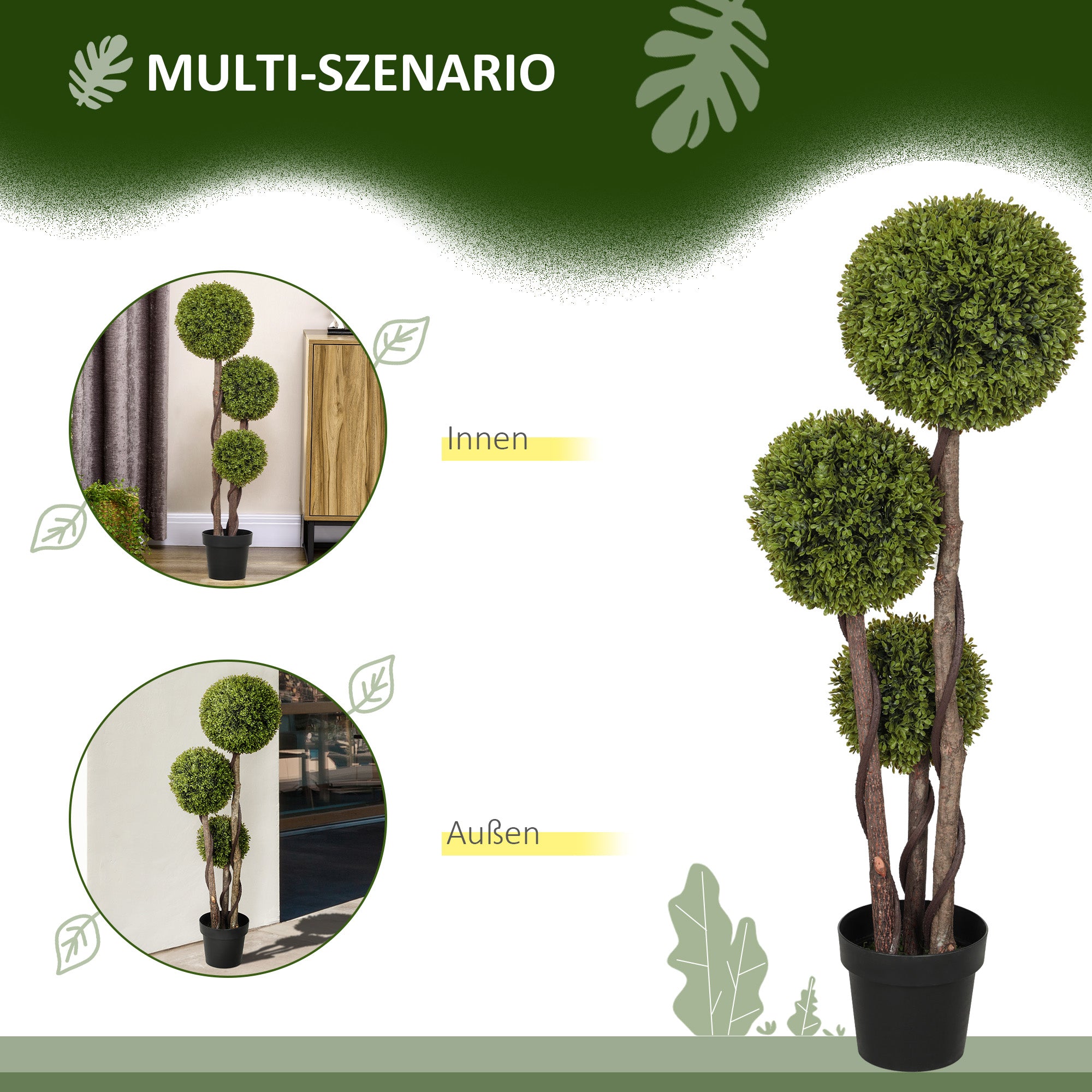 Artificial Boxwood, 115 cm Houseplant, Artificial Plant in Pot, Decorative Plant, Decorative Plants for Home, Office, Hallway, Garden, Green