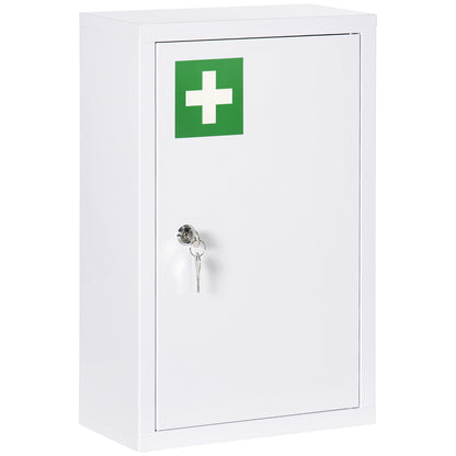 Medicine Cabinet, Medication Cabinet with 3 Shelves, 2 Keys, Apothecary Cabinet, Lockable Medicine Cabinet with Wall-Medicine Box, Steel, White, 30 x 14 x 46 cm