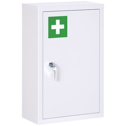 Medicine Cabinet, Medication Cabinet with 3 Shelves, 2 Keys, Apothecary Cabinet, Lockable Medicine Cabinet with Wall-Medicine Box, Steel, White, 30 x 14 x 46 cm