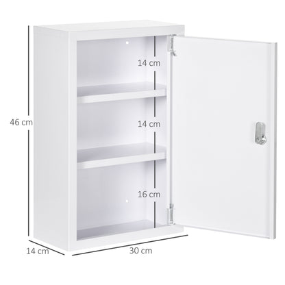 Medicine Cabinet, Medication Cabinet with 3 Shelves, 2 Keys, Apothecary Cabinet, Lockable Medicine Cabinet with Wall-Medicine Box, Steel, White, 30 x 14 x 46 cm