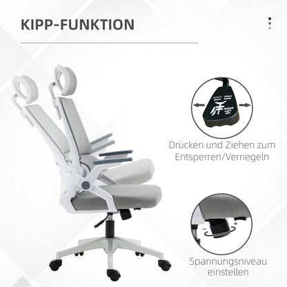Office Chair Ergonomic, Desk Chair with Adjustable Headrest, Adjustable Armrest Computer Chair Swivel Chair with Rocking Function, Lumbar Support, Mesh, Gray