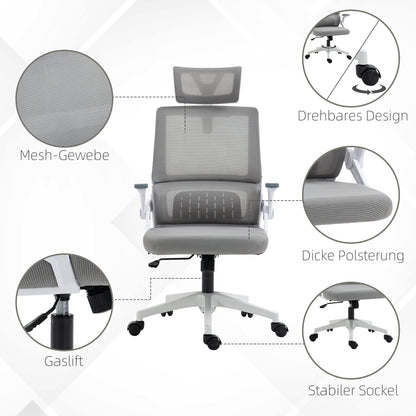 Office Chair Ergonomic, Desk Chair with Adjustable Headrest, Adjustable Armrest Computer Chair Swivel Chair with Rocking Function, Lumbar Support, Mesh, Gray