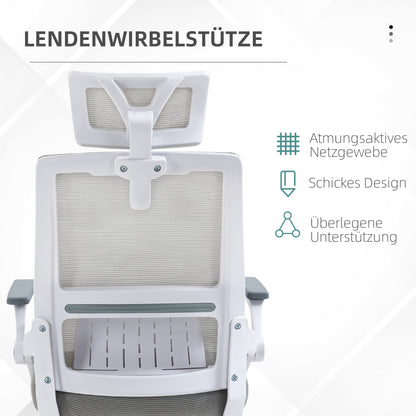 Office Chair Ergonomic, Desk Chair with Adjustable Headrest, Adjustable Armrest Computer Chair Swivel Chair with Rocking Function, Lumbar Support, Mesh, Gray