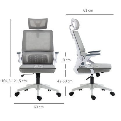 Office Chair Ergonomic, Desk Chair with Adjustable Headrest, Adjustable Armrest Computer Chair Swivel Chair with Rocking Function, Lumbar Support, Mesh, Gray