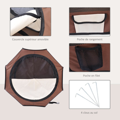 Foldable octagonal playpen for cats and small animals in Oxford fabric and steel - dim. Ø 90 x 41H cm - beige brown