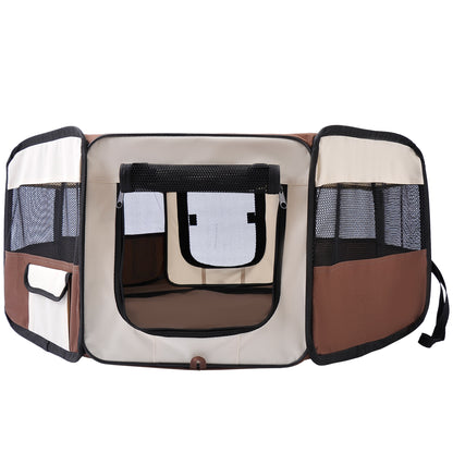 Foldable octagonal playpen for cats and small animals in Oxford fabric and steel - dim. Ø 90 x 41H cm - beige brown