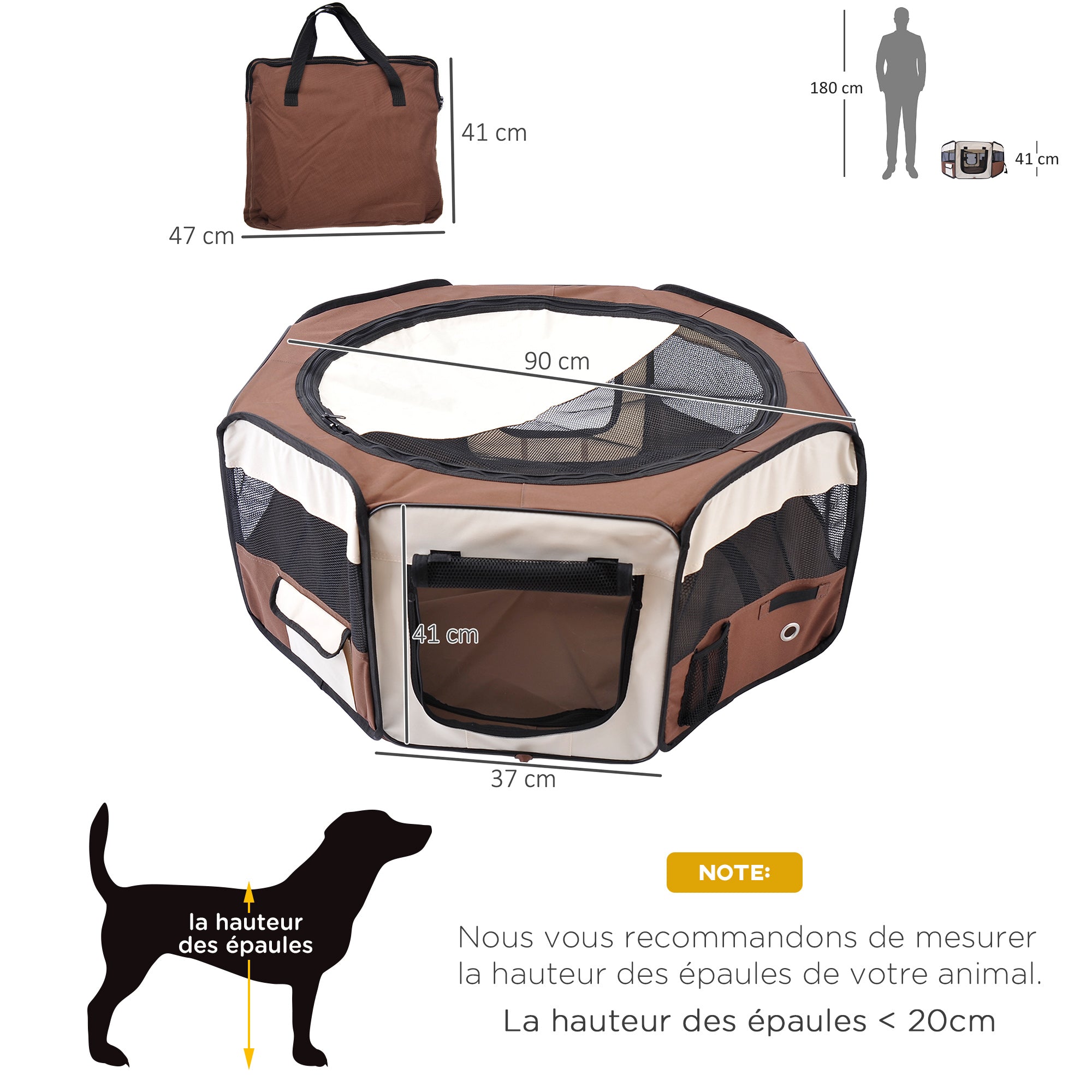 Foldable octagonal playpen for cats and small animals in Oxford fabric and steel - dim. Ø 90 x 41H cm - beige brown