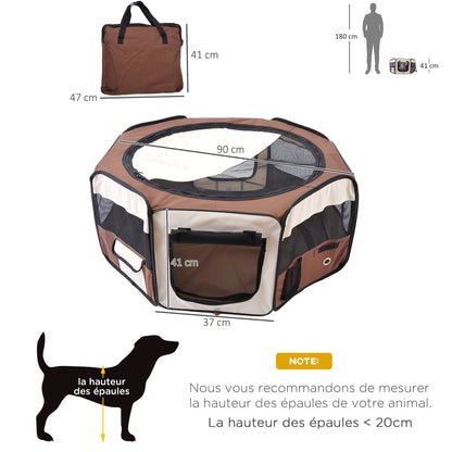 Foldable octagonal playpen for cats and small animals in Oxford fabric and steel - dim. Ø 90 x 41H cm - beige brown
