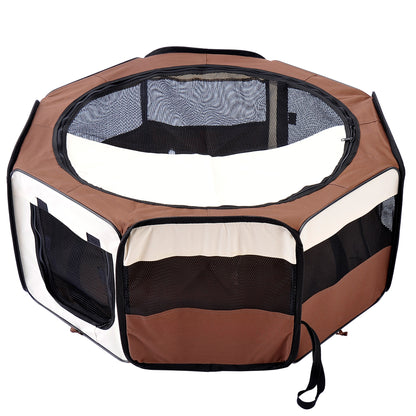 Foldable octagonal playpen for cats and small animals in Oxford fabric and steel - dim. Ø 90 x 41H cm - beige brown