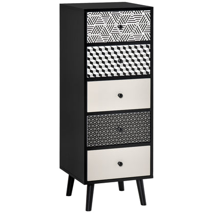 Geometric Pattern 5-Drawer Dresser, Modern Furniture for Bedroom and Entrance, 40x40x111.5cm Black Gray