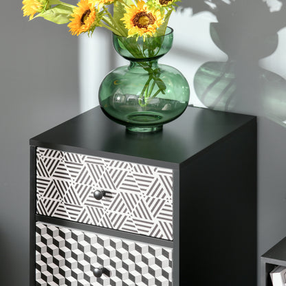 Geometric Pattern 5-Drawer Dresser, Modern Furniture for Bedroom and Entrance, 40x40x111.5cm Black Gray