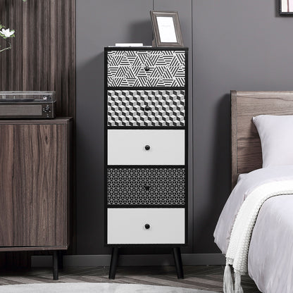 Geometric Pattern 5-Drawer Dresser, Modern Furniture for Bedroom and Entrance, 40x40x111.5cm Black Gray