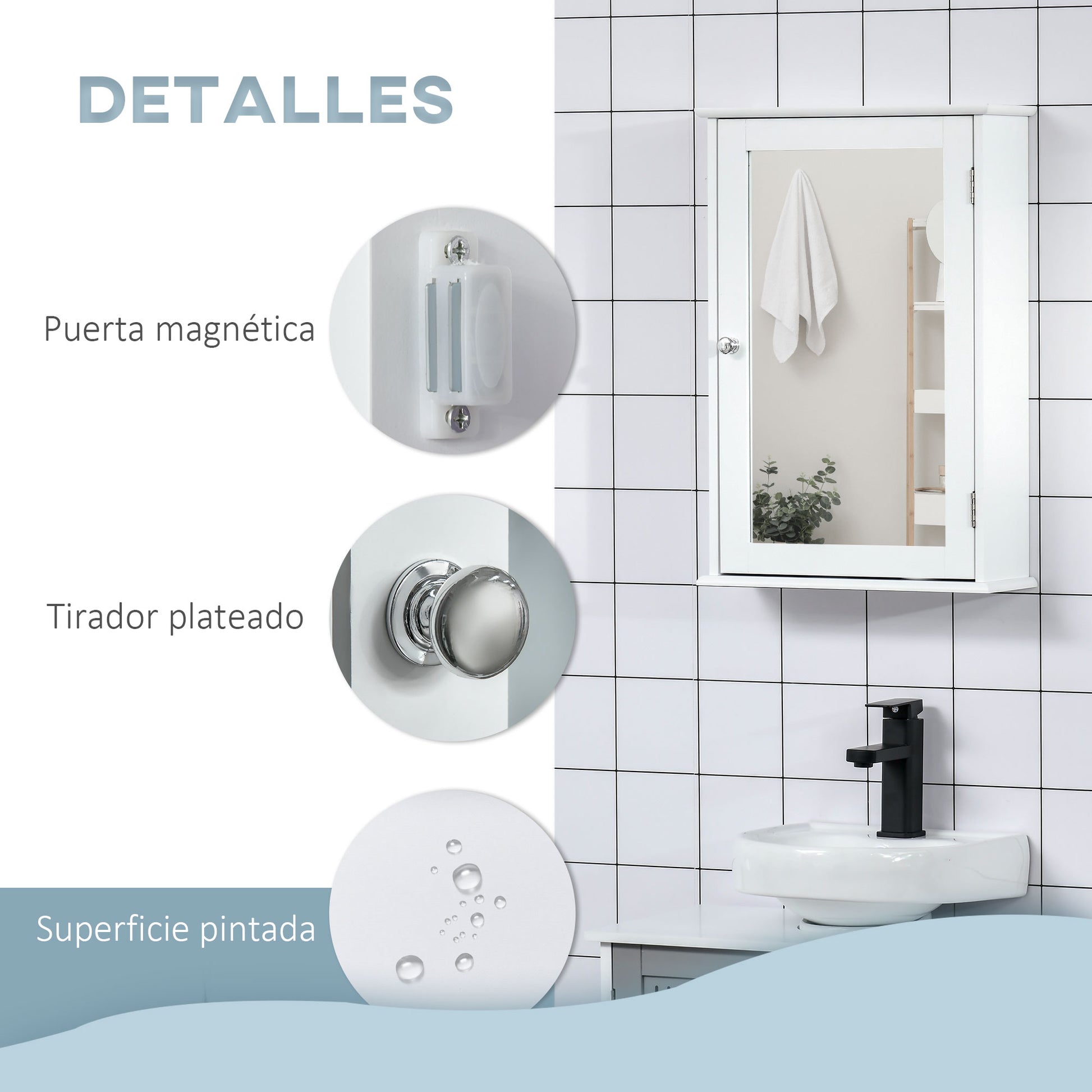 Bathroom Cabinet with Mirror Bathroom Mirror Cabinet with 1 Storage Shelf Modern Style Bathroom Furniture 41x14x60 cm White