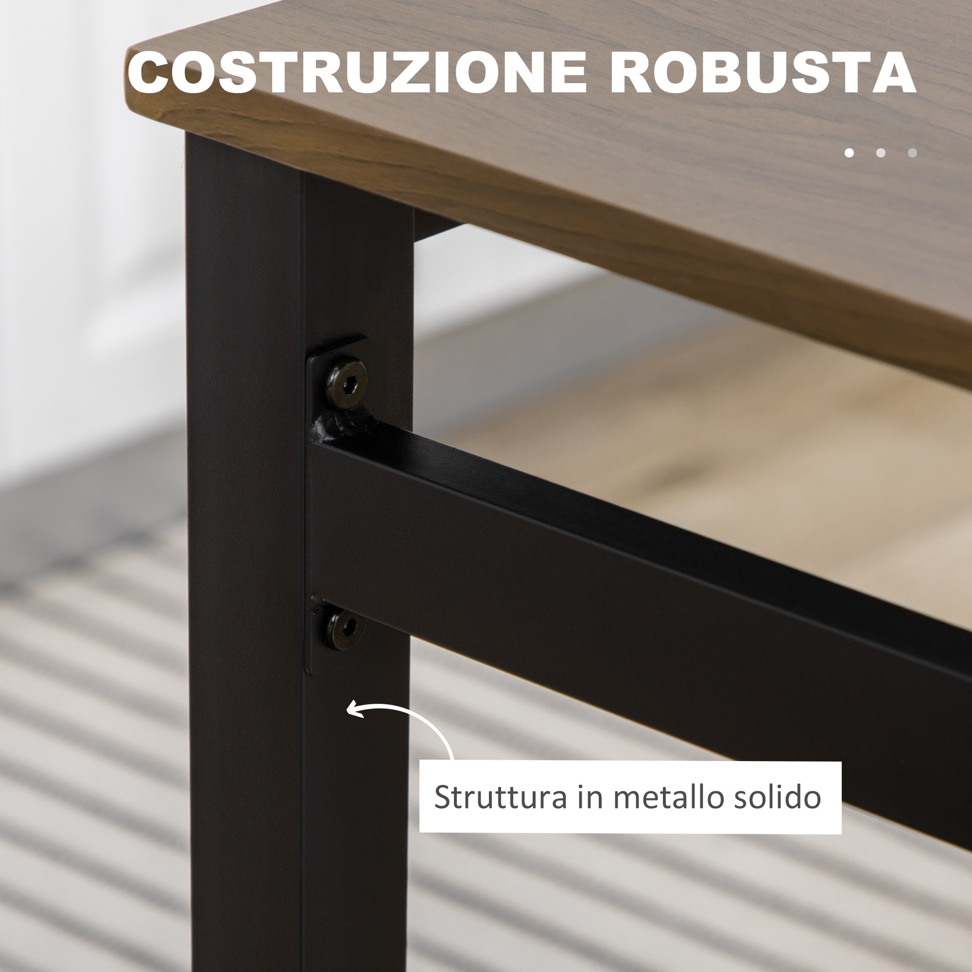5-Piece Dining Set with 1 Rectangular Table 100x63x76.5 cm and 4 Chairs 45x40x82 cm, in Metal and MDF, Black and Brown