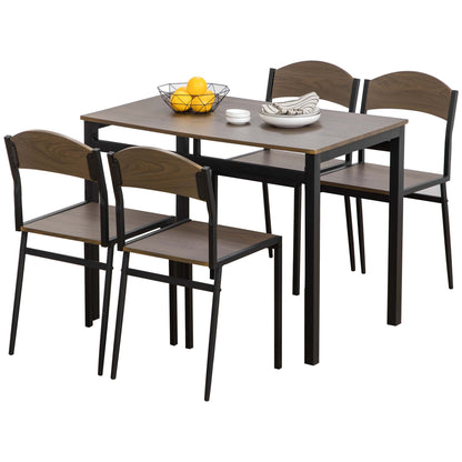 5-Piece Dining Set with 1 Rectangular Table 100x63x76.5 cm and 4 Chairs 45x40x82 cm, in Metal and MDF, Black and Brown