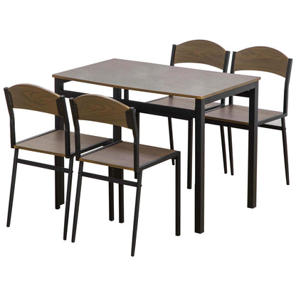 5-Piece Dining Set with 1 Rectangular Table 100x63x76.5 cm and 4 Chairs 45x40x82 cm, in Metal and MDF, Black and Brown