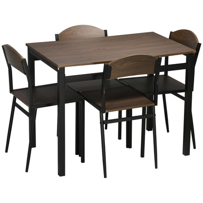 5-Piece Dining Set with 1 Rectangular Table 100x63x76.5 cm and 4 Chairs 45x40x82 cm, in Metal and MDF, Black and Brown