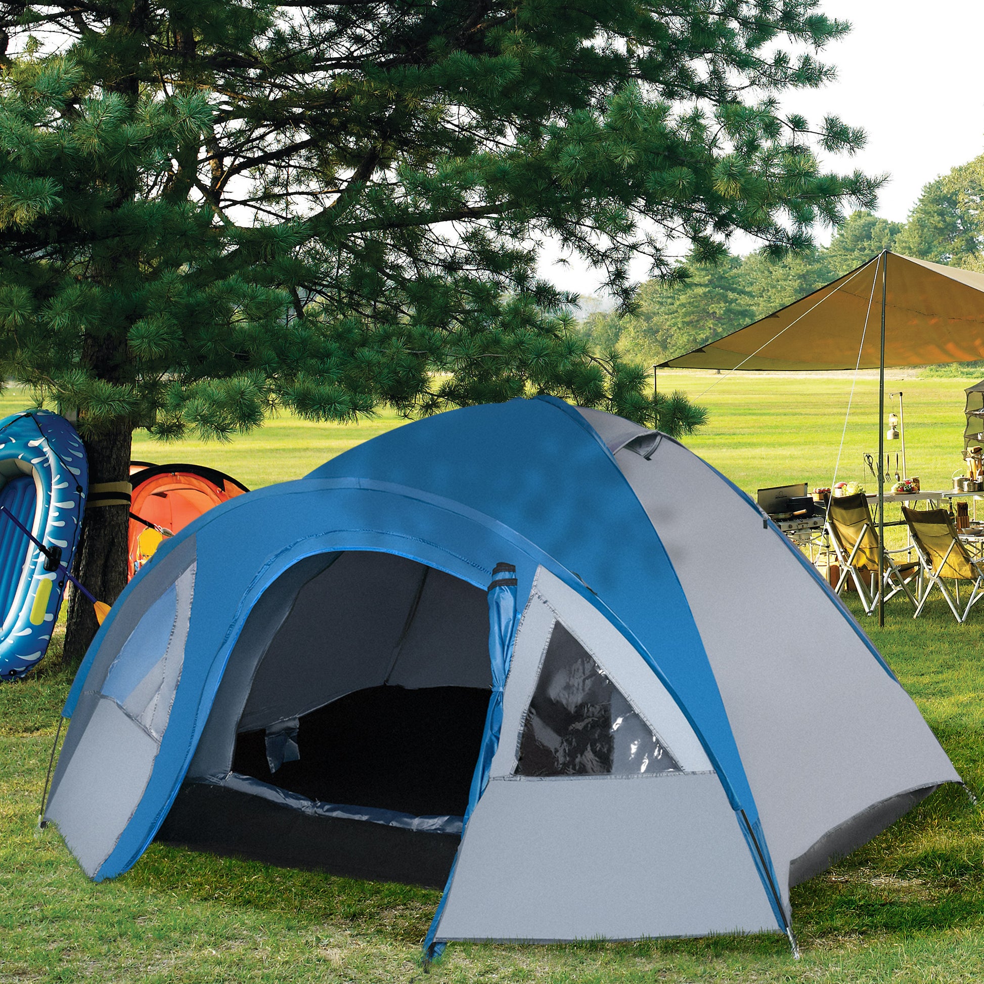 Camping Tent for 4 Persons Lightweight Dome Tent with Windows, Carrying Bag, Groundsheet, Family Tent with 1000mm Water Column Tent for Travel Trekking Camping Garden