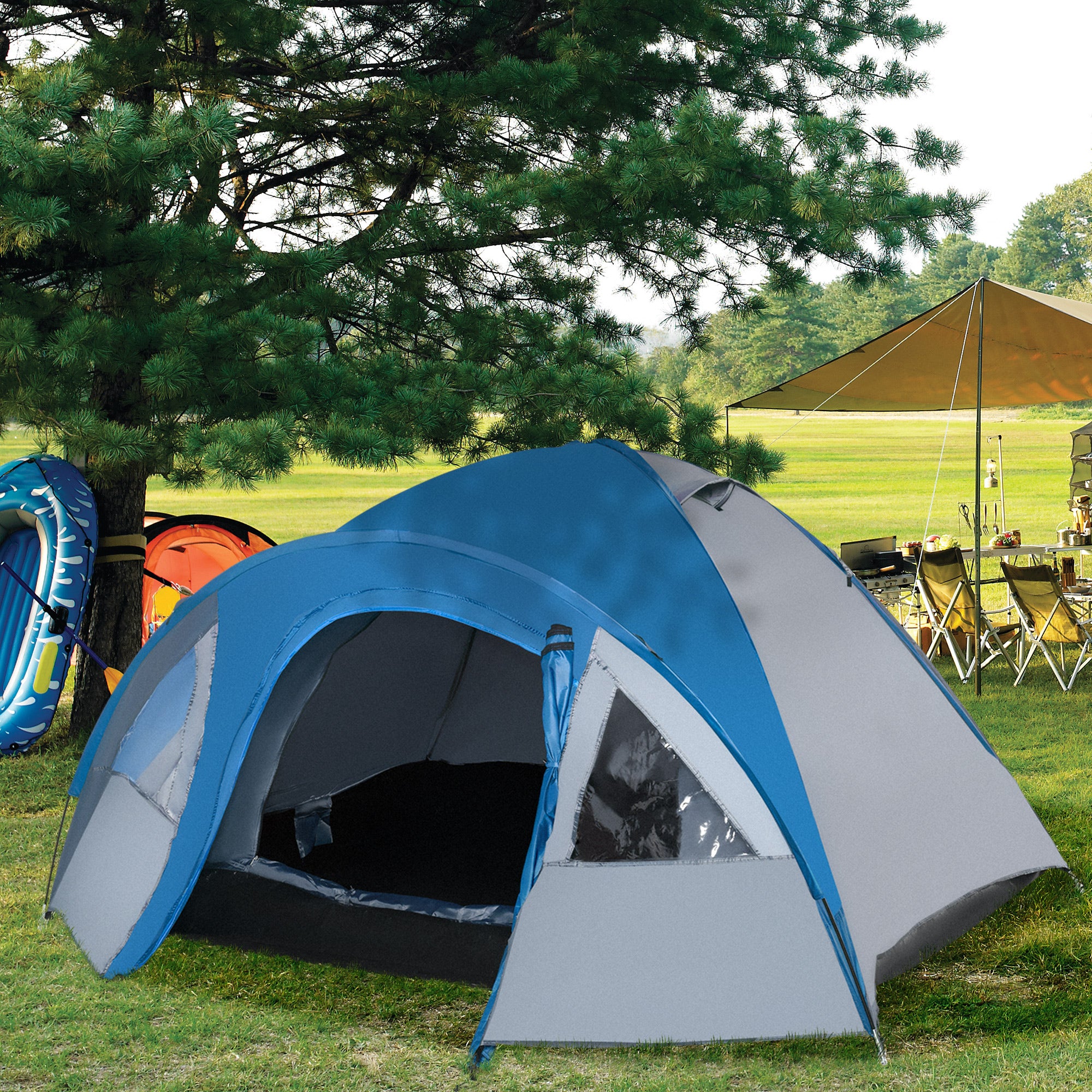 Camping Tent for 4 Persons Lightweight Dome Tent with Windows, Carrying Bag, Groundsheet, Family Tent with 1000mm Water Column Tent for Travel Trekking Camping Garden