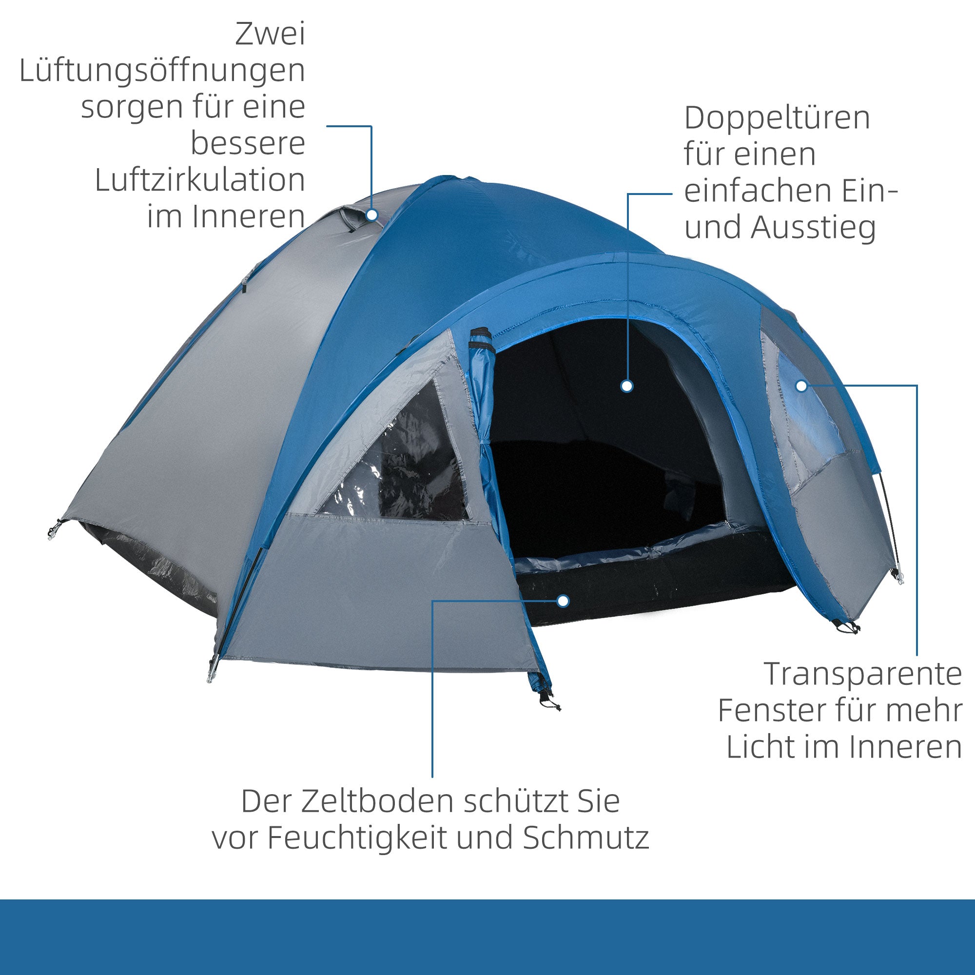 Camping Tent for 4 Persons Lightweight Dome Tent with Windows, Carrying Bag, Groundsheet, Family Tent with 1000mm Water Column Tent for Travel Trekking Camping Garden